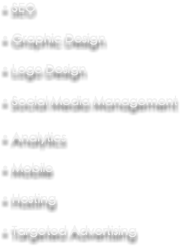 • SEO • Graphic Design • Logo Design • Social Media Management • Analytics • Mobile • Hosting • Targeted Advertising 