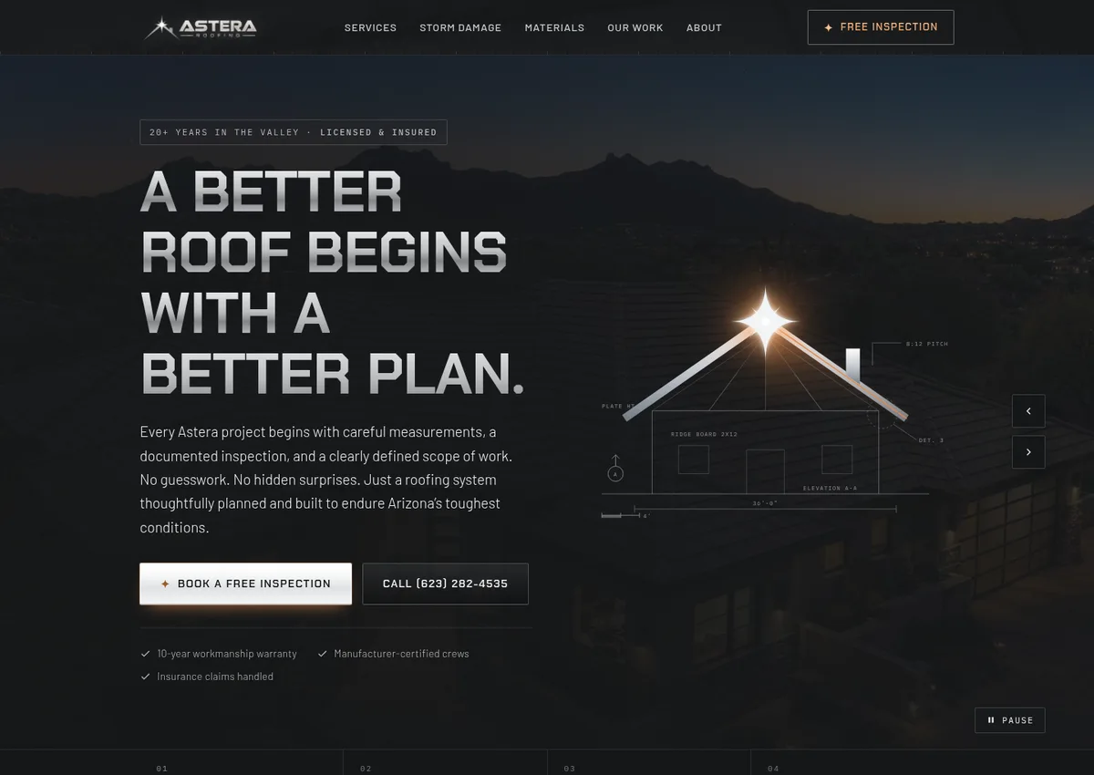 Astera Roofing website preview